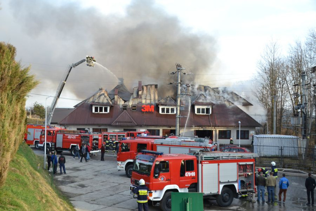Pożar fabryki tarcz ściernych w Skomielnej Białej