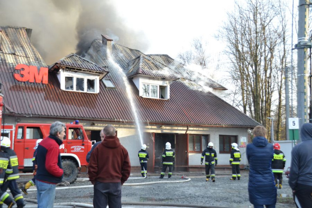 Pożar fabryki tarcz ściernych w Skomielnej Białej