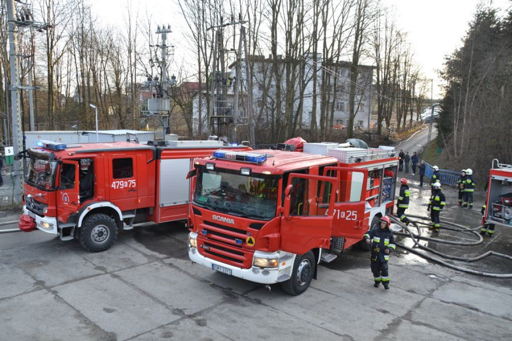 Pożar fabryki tarcz ściernych w Skomielnej Białej