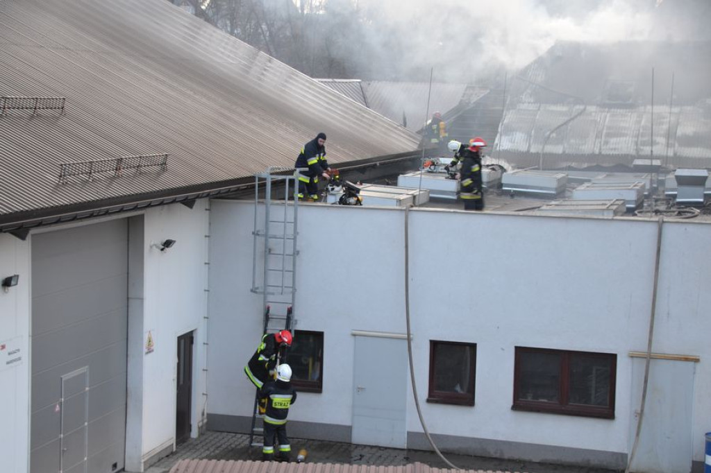 Pożar fabryki tarcz ściernych w Skomielnej Białej