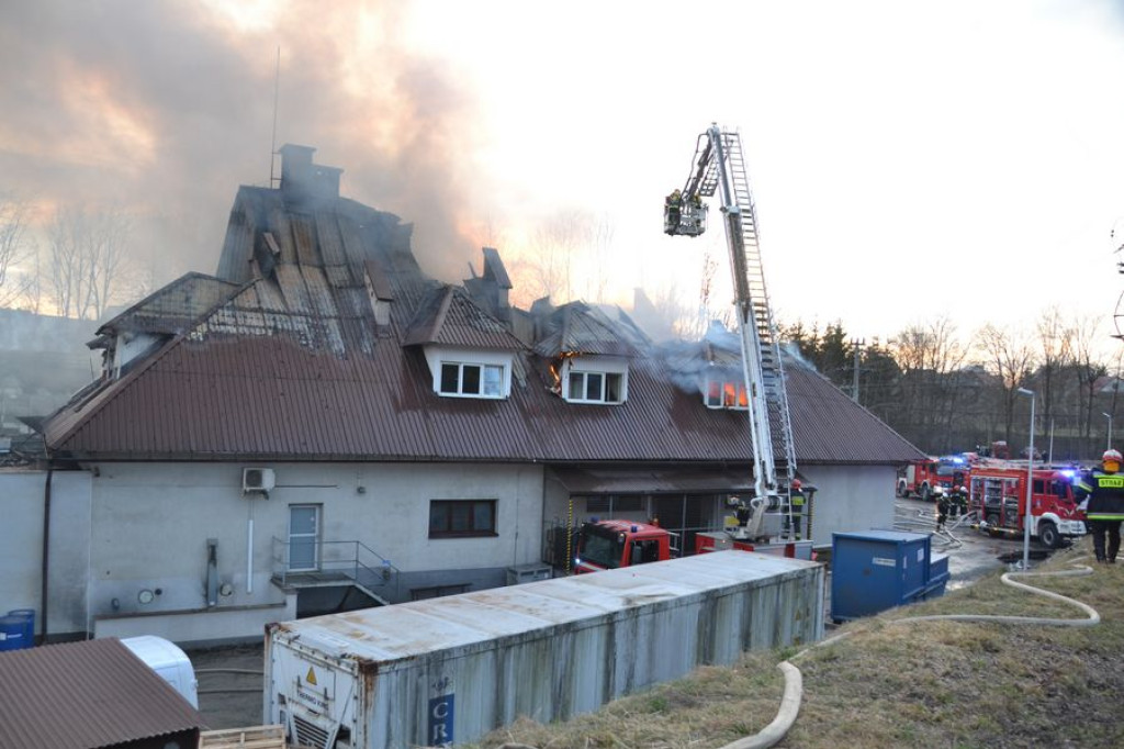 Pożar fabryki tarcz ściernych w Skomielnej Białej