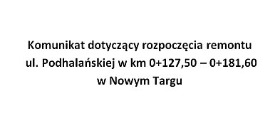 Remont ul. Podhalańskiej w Nowym Targu rusza 8 czerwca