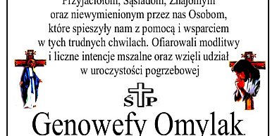 Genowefa Omylak, podziękowanie